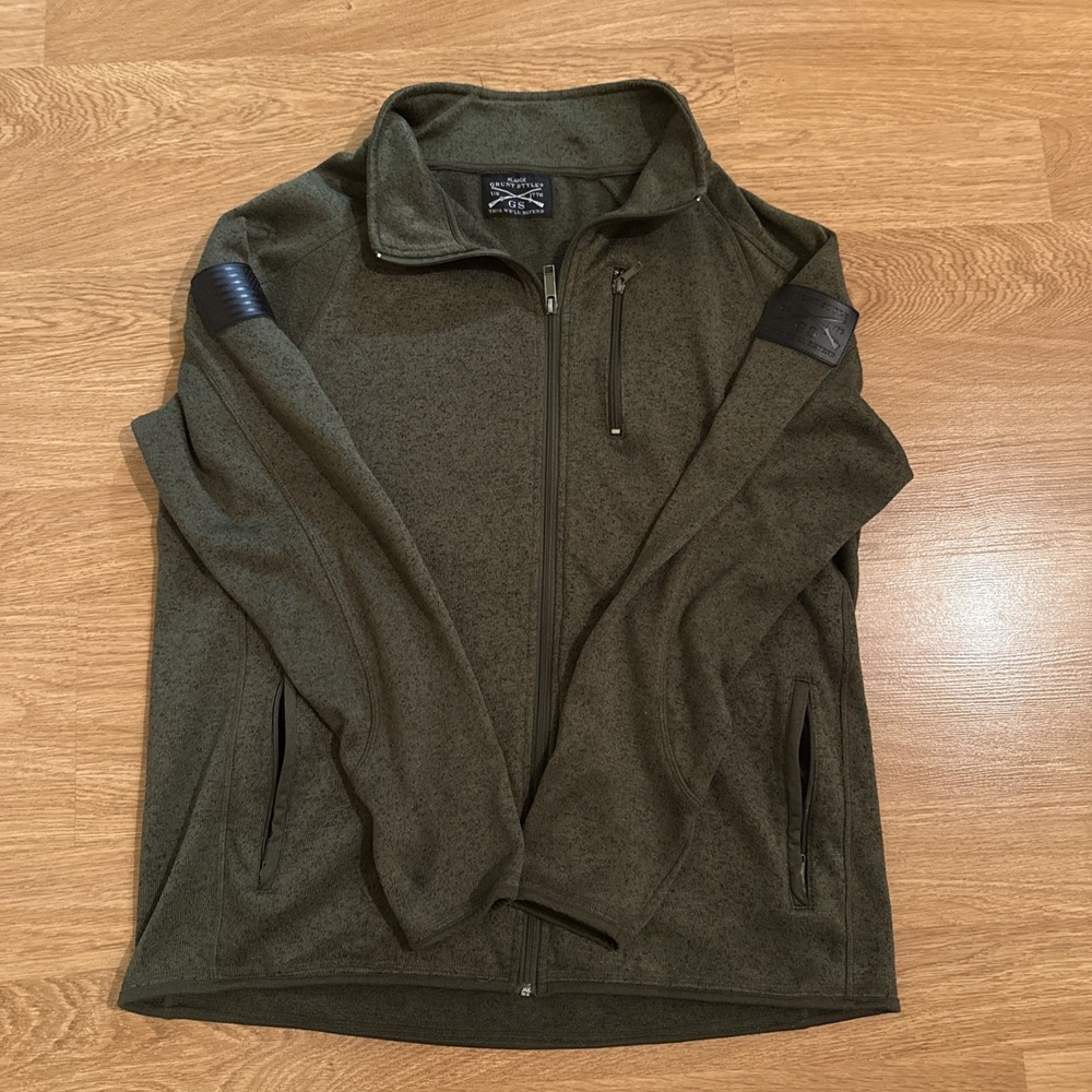 Grunt Style Men's XL Green Heather Full Zip Sweater Fleece Tactical Jacket Flag